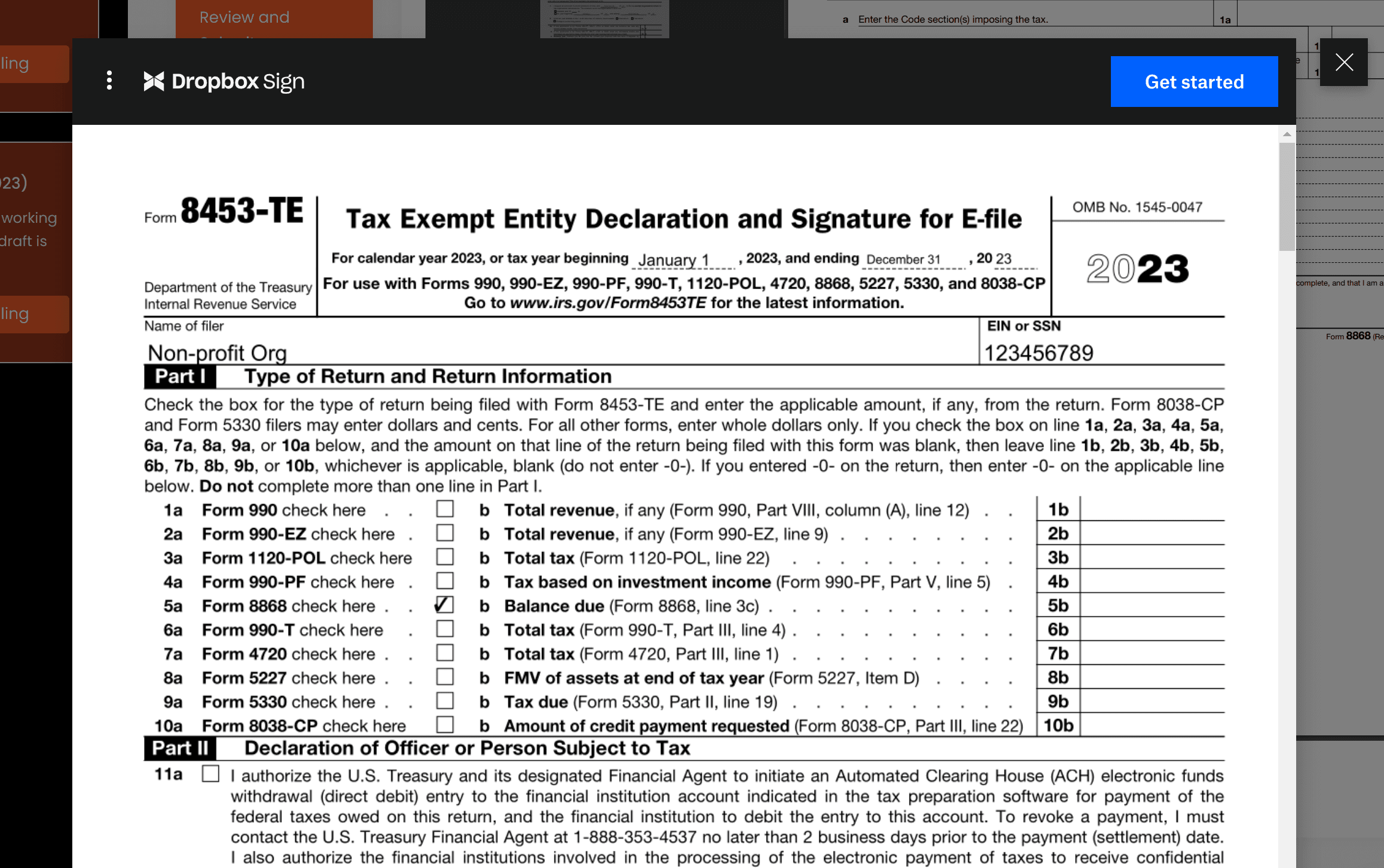 Form 8868 Authorize e-filing